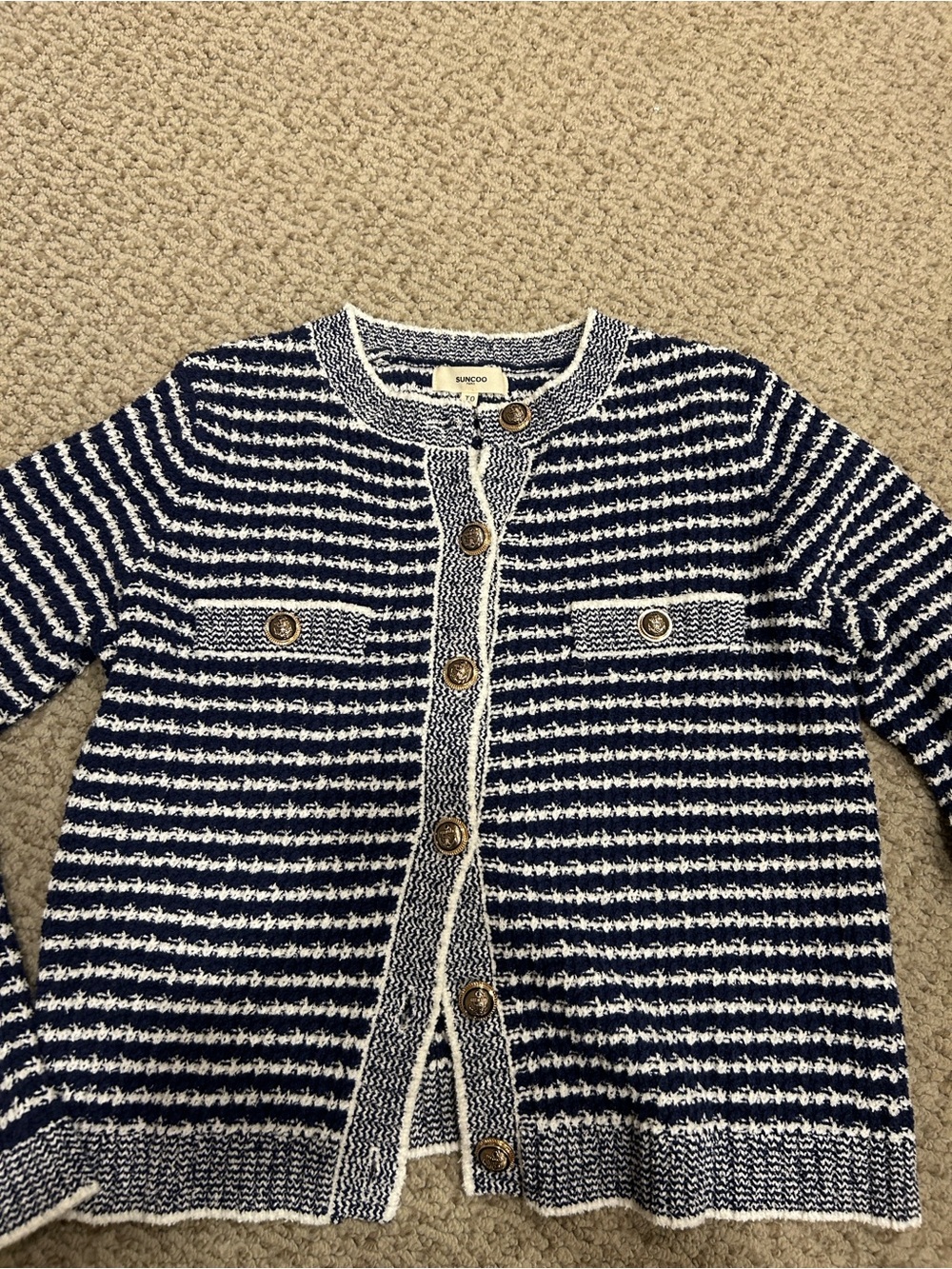 Striped Navy & White Knit Button-Front Cardigan